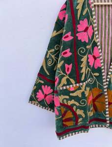 Chaqueta de Algodón al por Mayor, Estilo Blazer Corto, Inspirada en Otoño-Invierno, Nueva Colección 2026, con Bordado Floral Suzani en Tela de Terciopelo - Product Image 3