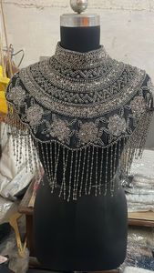 Cape de luxe perlée pour femme, col à franges, accessoire de robe de soirée, couvre-épaules de mariée - Product Image 4