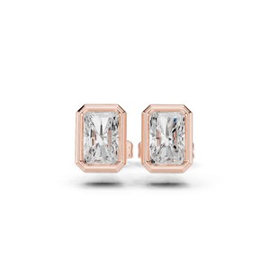 Boucles d'oreilles clous en or massif 14 carats, taille radiant, 1 carat chacune, les plus vendues, pour femmes, bijoux en diamant de laboratoire IGI - Product Image 3