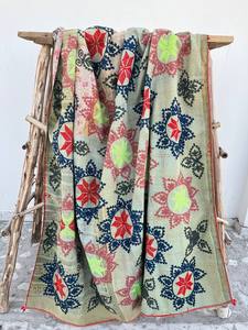 Vintage Style Cotton Kantha Suzani <b>Quilt</b> Handmade with Intricate Embroidered Patterns – Lightweight Bohemian <b>Bedding</b> Throw - Product Image 3