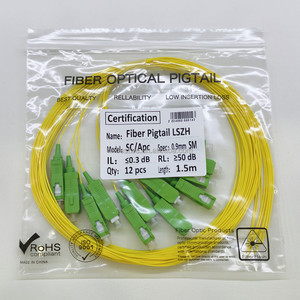 Cable de Fibra Óptica de 1.5m de Longitud, 0.9mm, Amarillo, Revestimiento LSZH, Monomodo, Conectores SC/APC, Pigtails para Panel de Conexión de Fibra Óptica ODF FTTH - Product Image 3