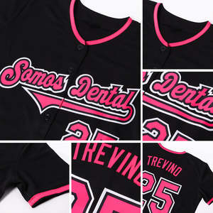 Maillot de baseball personnalisé noir et rose unisexe à manches courtes avec boutons sur le devant, respirant, en polyester, pour adultes, toutes saisons, maillots de softball - Product Image 4