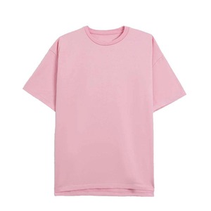 T-shirt décontracté rose en coton à manches courtes et col rond pour homme, grande taille, couleur unie, tricot jersey, teint uni - Product Image 3
