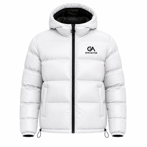 Chaqueta Acolchada Ligera con Capucha para Hombre, Estilo Urbano, Brillante, Cálida para Invierno, con Bordado Frontal y Logotipo Personalizado, Venta al Por Mayor - Product Image 1