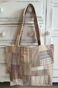 Style De Maison Casual <b>Patchwork</b> Cotton Tote <b>Bag</b> Shoulder Straps Large Capacity Open Top Unisex Daily Use Hand Wash Beach - Product Image 4