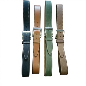 OEM Customised Unisex American Cow Hide Leather Belt in Blue Green Brown & Chocolate with Square Steel Buckle for Kids & Girls - Product Image 1