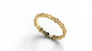 Bague d'éternité en or 18 carats pour femme, motif géométrique hexagonal, diamants ronds, bande nid d'abeille, sertie sur six côtés, entièrement pavée, empilable - Product Image 2