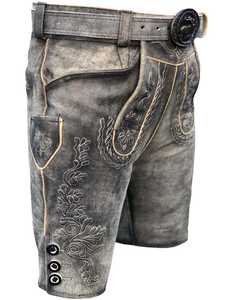 Shorts Lederhosen bavarois brodés pour hommes, motif floral, taille mi-haute, braguette boutonnée, longueur Bermuda, en toile de coton tissée, style Trechten - Product Image 3