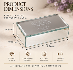 Silver <b>Mirror</b> Glass <b>Jewelry</b> <b>Storage</b> Box with Custom Engraving Beveled Edges Soft Velvet Lining Decorative Keepsake Organizer - Product Image 4