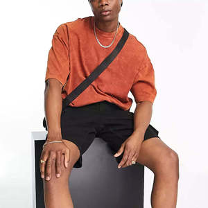 Camiseta de Manga Corta Oversize para Hombre, Cuello Redondo, Color Sólido, Ajuste Casual, Tejido de Punto Jersey, Algodón - Product Image 2