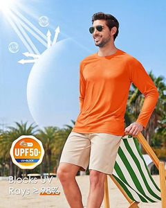 Camiseta de Manga Larga para Hombre, Protección Solar UV, Secado Rápido, para Playa y Pesca, Color Naranja - Product Image 3