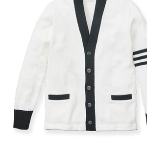 Women's Casual White Single-Breasted Long Sleeve V-Neck <b>Cardigan</b> Sweater Color Blocked Wool/Cashmere <b>Front</b> Button Detail Winter - Product Image 2