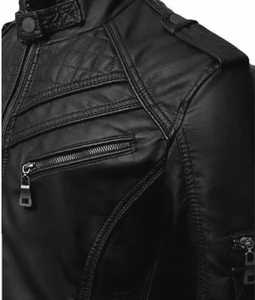 Customized Men's Casual Trendy Sheep Skin <b>Leather</b> <b>Jacket</b> with Zipper High Quality Stand Collar for <b>Winter</b> - Product Image 5
