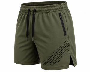 Shorts de sport pour homme, couleur unie, respirants, séchage rapide, avec poches zippées, taille à cordon de serrage, taille mi-haute, 100% polyester - Product Image 5