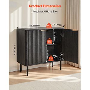 Buffet de bar à café à 2 niveaux cannelé de style Mid-Century avec portes battantes, meuble de rangement moderne au design Mid-Century - Product Image 3