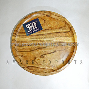 Ensemble de 4 assiettes à dîner en bois d'acacia faites à la main, plateau personnalisé, facile à nettoyer, léger, design durable pour la restauration, usage domestique, commercial - Product Image 3