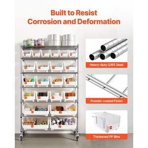 Organisateur à 22 niveaux, étagère de rangement à roulettes à 7 niveaux, système d'étagères en fil d'acier, roues, organisateur d'outils mobile pour garage, salle de classe - Product Image 6
