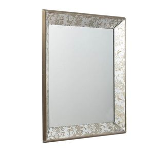 Miroir décoratif carré en argent antique de 24x24 pouces avec plateau de présentation suspendu pour accents floraux pour la décoration intérieure traditionnelle - Product Image 2