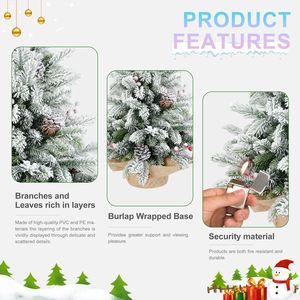 Albero di Natale Artificiale Innevato da 90 cm con Pigne e Bacche Rosse, Mini Albero Verde da Tavolo - Product Image 4
