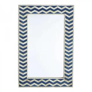 Espejo de Pared Rectangular Tradicional Hecho a Mano con Incrustaciones de Hueso, Marco de Mosaico Azul Chevron, Diseño Decorativo de Vidrio para Baño y Sala de Estar - Product Image 6