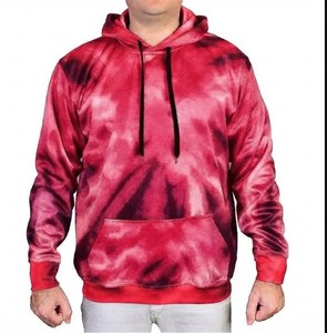Sweat-shirt à capuche tie-dye pour homme, coupe classique, en polyester tricoté, décontracté, automne, rouge, avec poche - Product Image 2