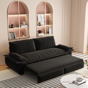 Divano letto Queen da 186 cm, convertibile 3-in-1, in velluto, nero, multifunzionale, vecchio SKU W1885S00050/W1 - Product Image 3