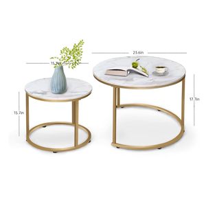 Ensemble de tables basses modernes et durables avec plateau en bois et cadre en métal doré, tables gigognes pour l'ameublement de la maison - Product Image 5