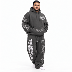 Unisex Custom Fleece Tracksuit Pullover Hooded Sweatshirt rhinestone <b>Embroidery</b> Baggy Sweatpants Relaxed Streetwear Sports <b>Set</b> - Product Image 2