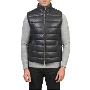 Black <b>Leather</b> Puffer Vest for Men Stylish <b>Sleeveless</b> <b>Jacket</b> Warm Outerwear Perfect for Winter Outdoor Activities Fashion Looks - Product Image 5
