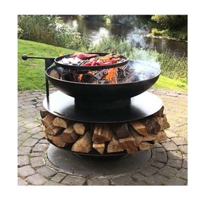 Brasero Redondo Grande de Metal Negro con Cubierta, Decoración de Jardín, Brasero con Soporte, Brasero para Leña para Fiestas - Product Image 3