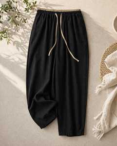 Pantalon en lin pour femme, taille mi-haute, cordon élastique, couleur unie, coupe ample, longueur cheville, décontracté, été - Product Image 2