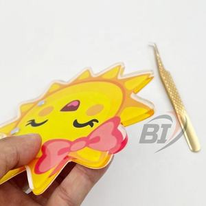 Gold Plated 90 Degree <b>Eyelash</b> <b>Tweezers</b> Sustainable Steel Custom Logo Lash Extension <b>Tweezers</b> with Sun Design Lash Acrylic Tile - Product Image 2