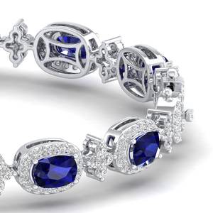 REYES Nuevo Diseño Pulseras de Tenis de Oro Sólido de 14K con Moissanita y Zafiro Azul de Corte Cojín de 27.5 Quilates, Joyería Fina para Ella - Product Image 5