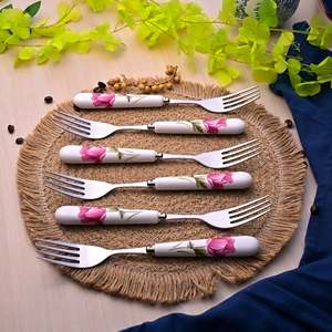Juego de 6 tenedores metálicos con mango de cerámica Regal Rose para fruta, vajilla para el hogar y restaurantes, para el regreso a clases - Product Image 1
