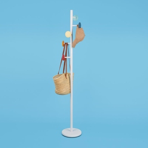 Latest design white PVD coated metal coat <b>stand</b> with round base minimalist entryway customized options - Product Image 3