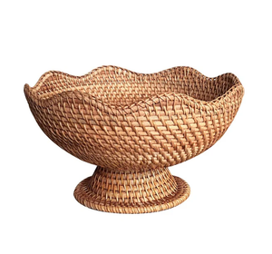 Cesta de mimbre natural tejida a mano con borde ondulado, para frutas, aperitivos, para mesa de centro, cocina, decoración del hogar, de Vietnam. - Product Image 1
