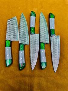 Lot de 1 à 10 couteaux de cuisine avec manche en résine verte, motif laser Damas, en acier inoxydable, couteau de chef pour trancher la viande et piquer - Product Image 6