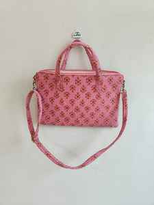 Sac pour ordinateur portable unisexe léger en tissu de coton à imprimé floral de luxe fait à la main avec poignée souple et fermeture à glissière pour les voyages - Product Image 6