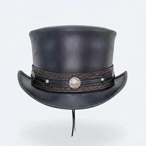 Sombrero de Copa Gótico de Cuero para Hombre, Estilo Vintage, Corona Alta, para Moda Steampunk, Ropa Alternativa, Cosplay y Eventos Temáticos - Product Image 1