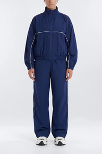 Survêtement bleu marine pour homme, couleur unie, style sportif, col montant, tricoté en polyester, idéal pour l'automne - Product Image 3