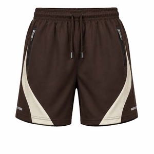 Shorts de sport blancs pour hommes avec empiècements latéraux noirs, taille à cordon de serrage, séchage rapide, poches zippées - Product Image 4