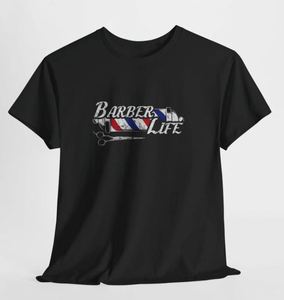 T-shirt Barber Life à manches courtes en coton noir avec imprimé graphique sur le devant, col rond, décontracté, coupe régulière pour homme - Product Image 2