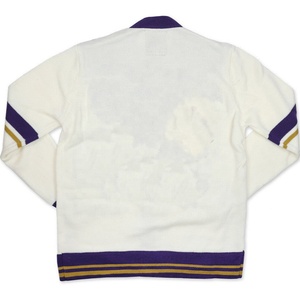 Cardigan en tricot blanc et violet pour femme, col en V, manches longues, fermeture boutonnée, style preppy, color block, 100 % acrylique - Product Image 3