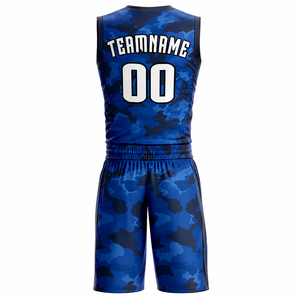 Ensemble Maillot et Short de Basketball Personnalisé Camouflage Bleu pour Homme – Tenue de Sport Respirante en Polyester pour Équipe Adulte - Product Image 2