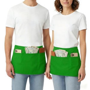 Tablier unisexe vert tissé OEM avec poches pour personnel de restaurant, barman, serveur, uniforme avec poches, tissu en coton. - Product Image 1
