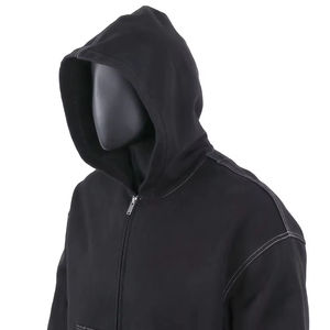 Sudadera de invierno de algodón grueso de alta calidad con cremallera, hombros caídos y costuras en contraste, estilo oversize. - Product Image 3