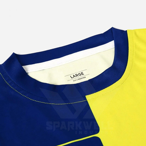 Ensemble de maillot de football pour homme SPARKWELL INDUSTRY, bleu et jaune, manches courtes, respirant, coupe athlétique, col en V, taille élastique - Product Image 3