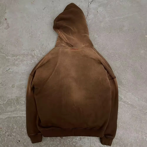 กางเกงขาสั้นผ้าฝ้ายซิปแบบ OEM ODM ลายซันเฟด และชุดเซ็ตเสื้อฮู้ดดี้โอเวอร์ไซส์วินเทจสโตนวอชพร้อมกางเกงขายาว  รับทำโลโก้ตามสั่ง - Product Image 5