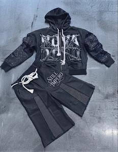 Conjunto Deportivo Unisex Divine Negro y Rosa, Chaqueta con Cremallera y Pantalones Cortos, con Logotipo AMD Impreso por Transferencia Térmica - Product Image 3