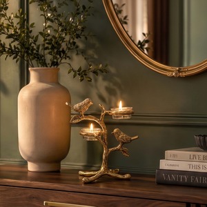 Home Illumination Golden Bird <b>Tree</b> Candle <b>Stand</b> Home Decoration Heat Resistant 10.6in - Product Image 2